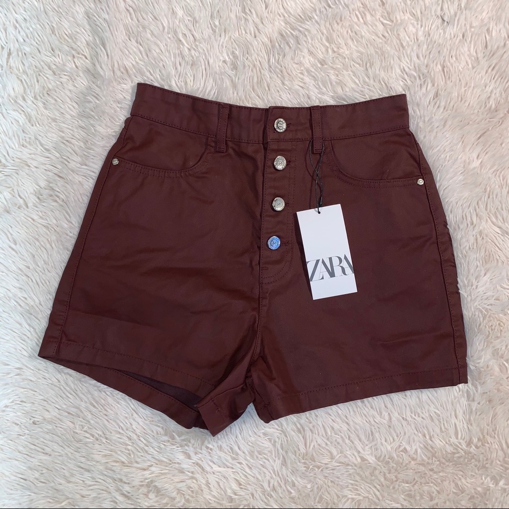 NWT ZARA BURGUNDY COATED MOM FIT SHORTS SIZE 4